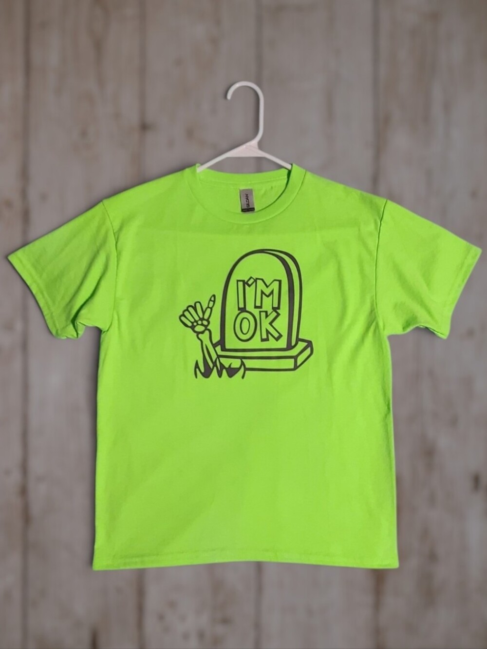 NEW Custom "I'm OK" Tombstone Skeleton Graphic Tee Youth L